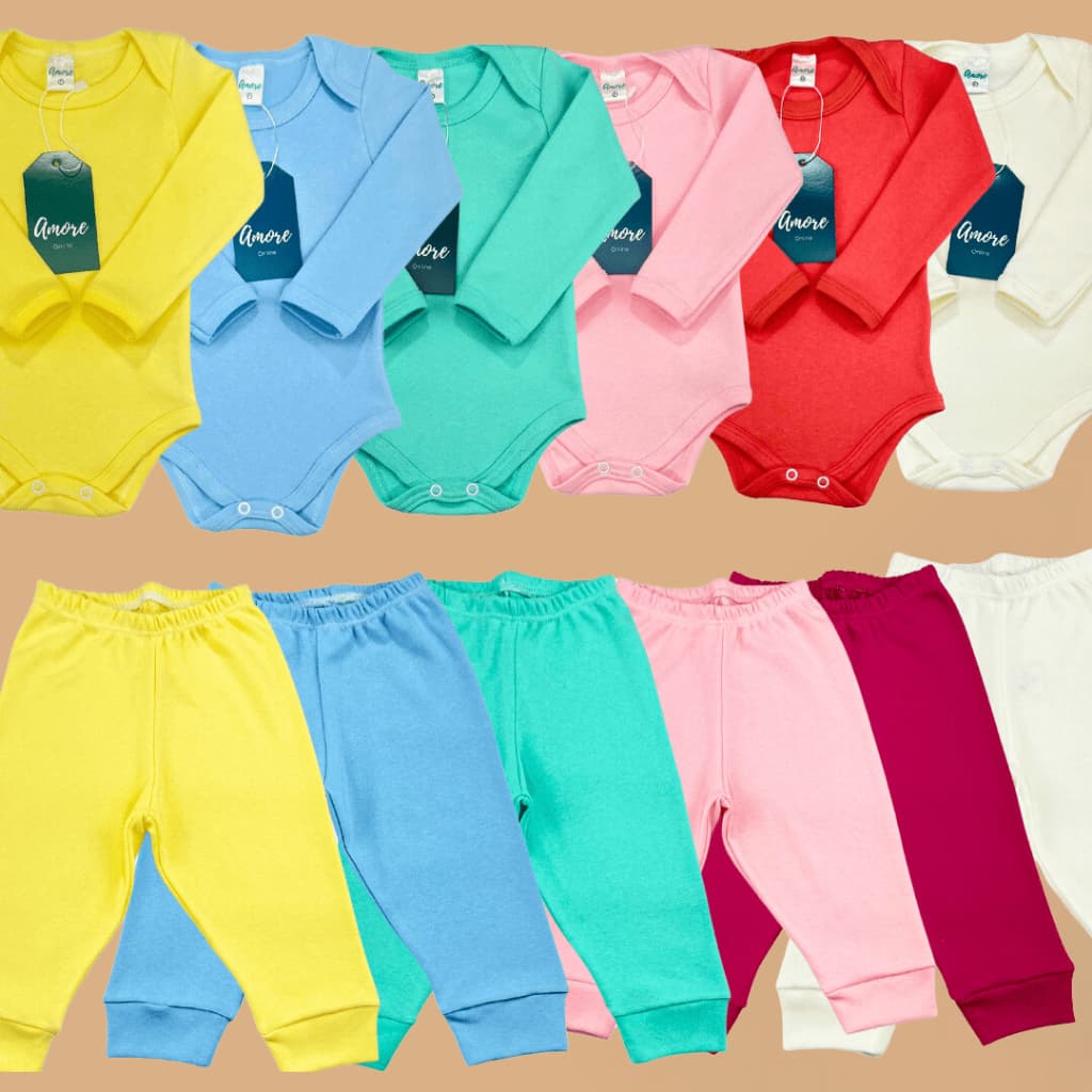 Kit 6 Peças Body Manga Longa e Calça de Bebê Confortável 100% Algodão