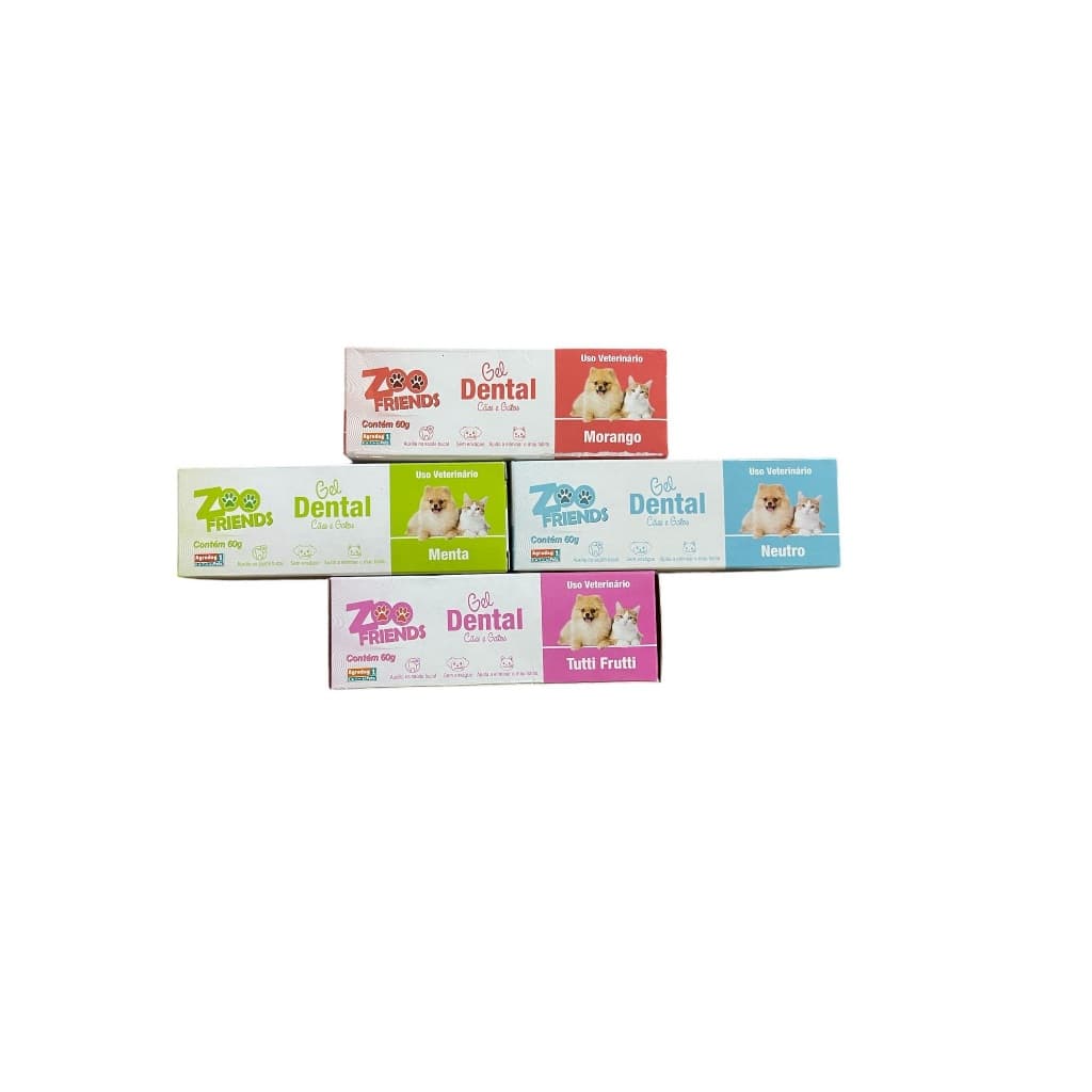 Gel Dental Zoofriends Sabores | Morango | Menta | Neutro | Tutti Frutti 60g Caes e Gatos