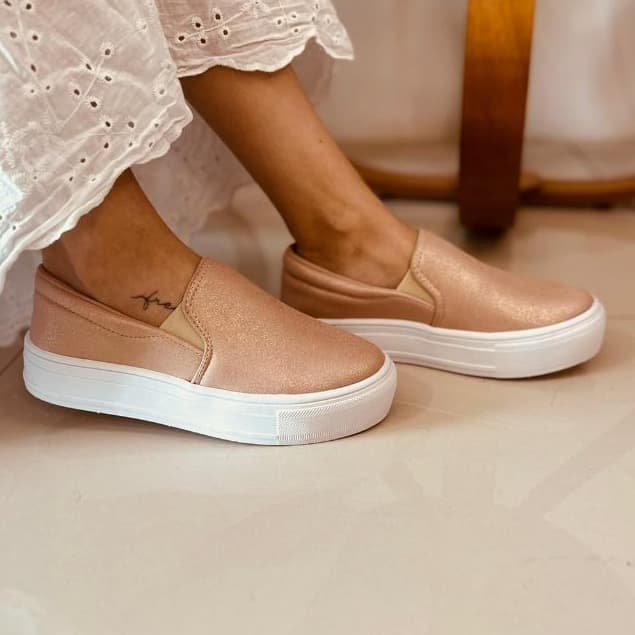 Tênis Feminino Casual Calce Fácil Slip On Iate Plataforma