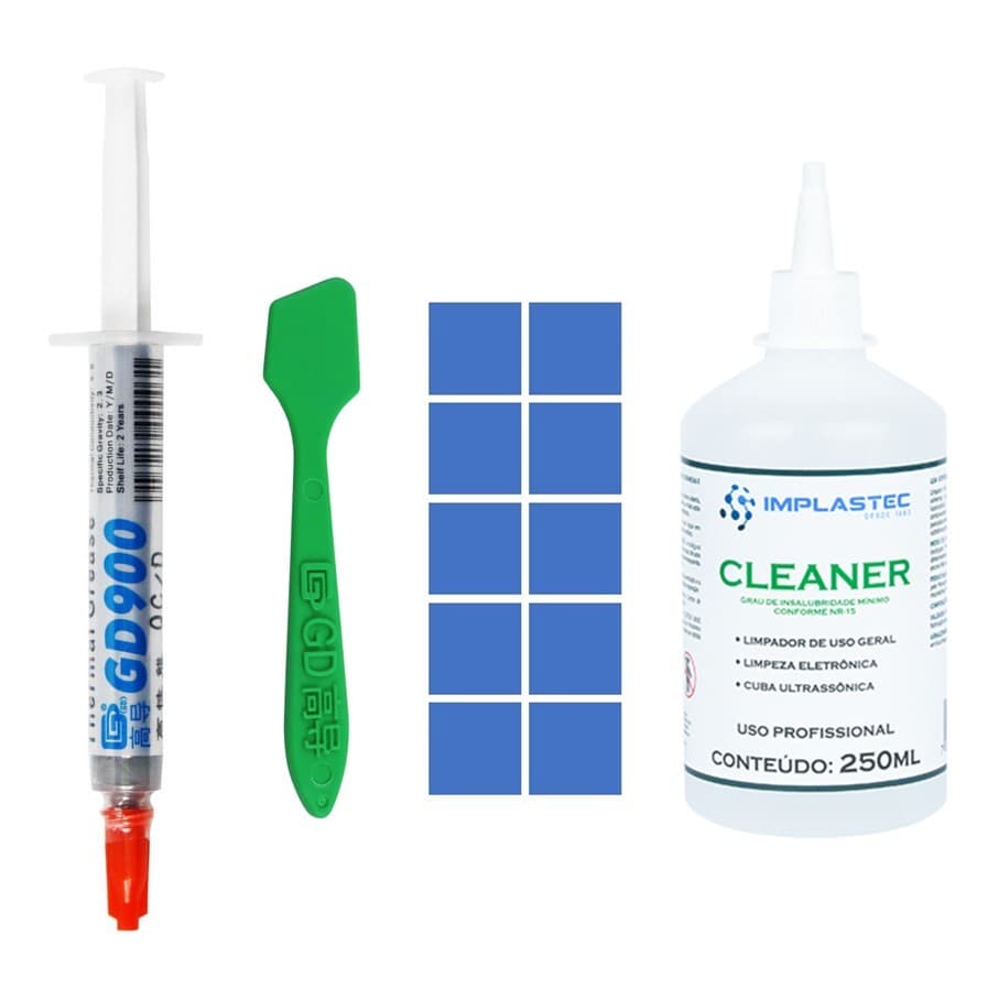 Kit Pasta Térmica GD900 + Raspador + Cleaner Limpador de Pasta Térmica 250ml + 10 Thermal Pad