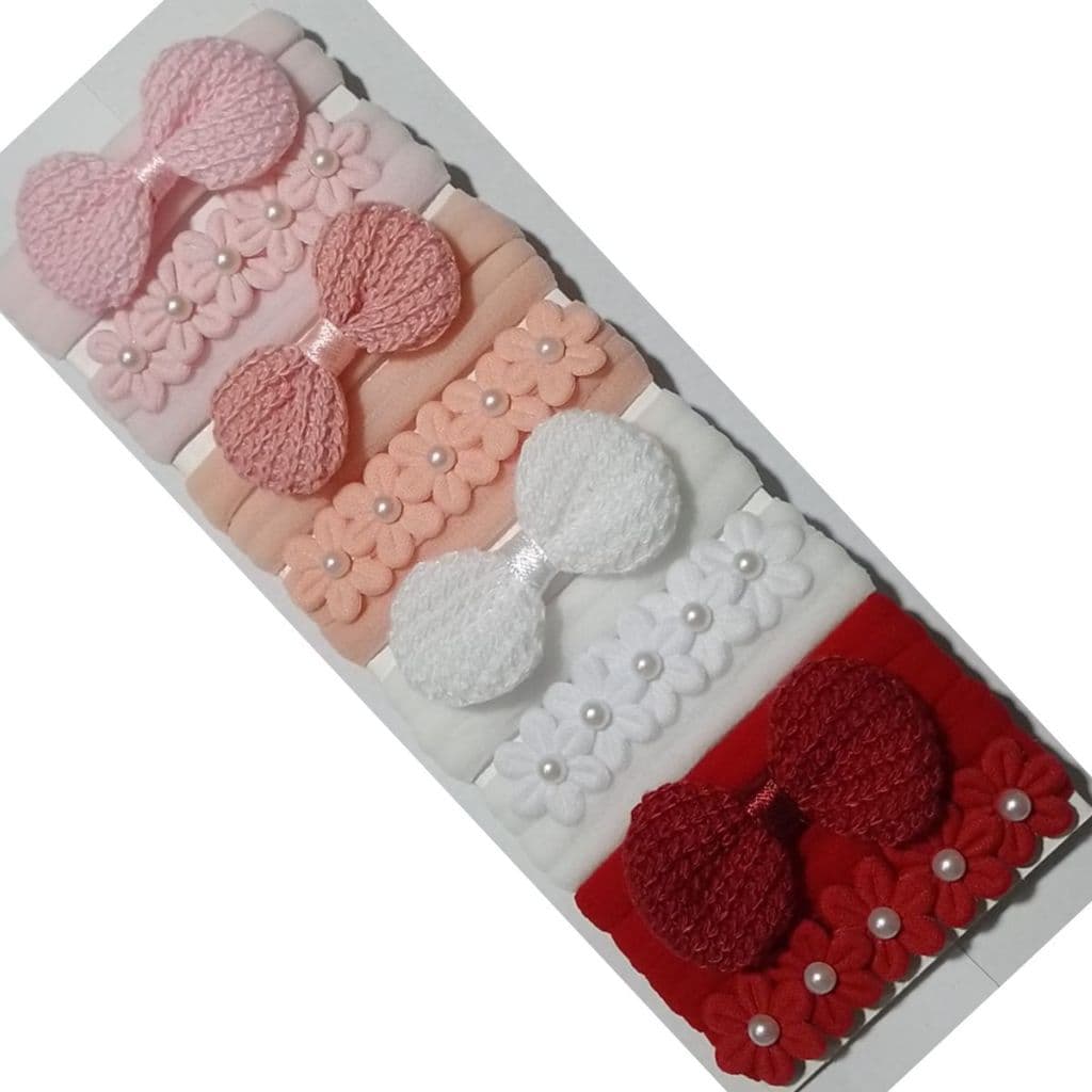 Kit 8 Faixinhas de Cabelo Croche/Flores para Bebê ( RN ate 2 anos) na meia de seda