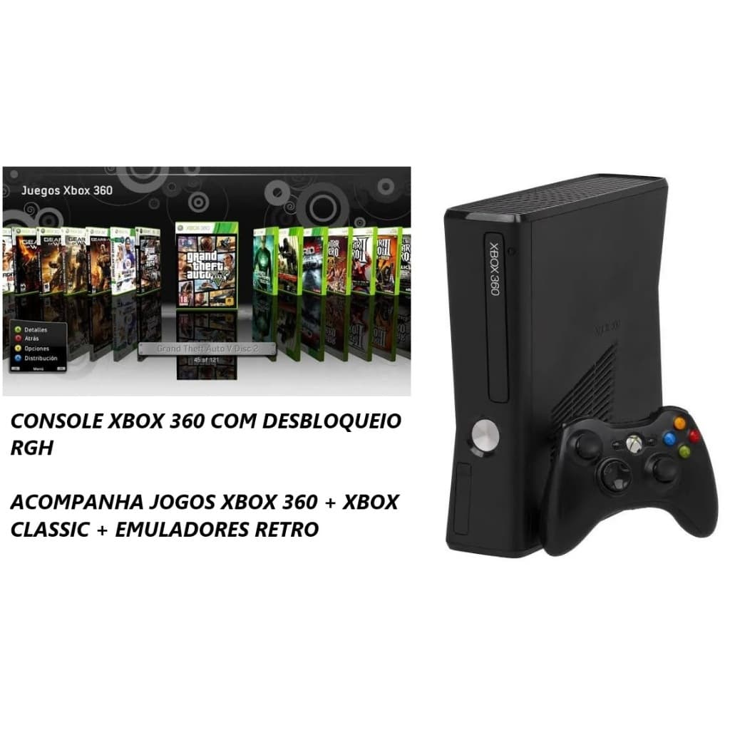 Console Xbox 360 Com Desbloqueio RGH + Coleção de Jogos Diversão Completa