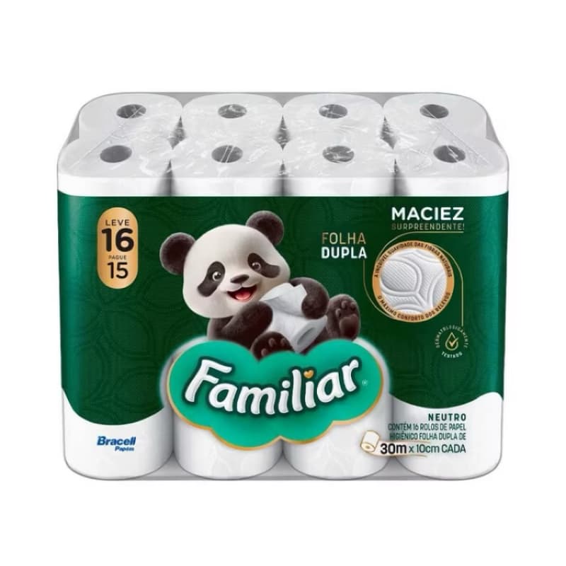 Papel Higiênico Folha Dupla Familiar 30m Leve 16 Pague 15