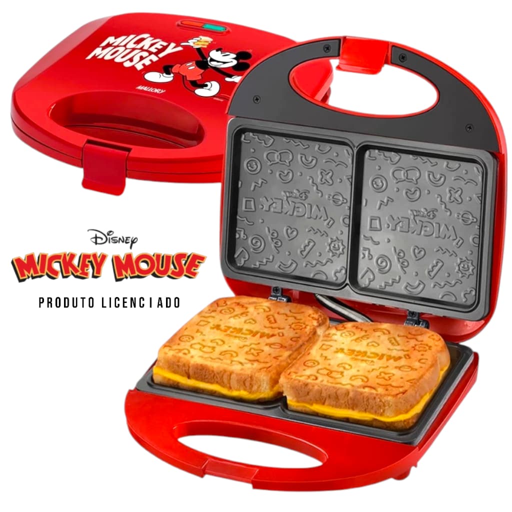 Sanduicheira Mickey Mouse Disney Mallory Funny Plates Antiaderente 750w Grill mikei Misteira