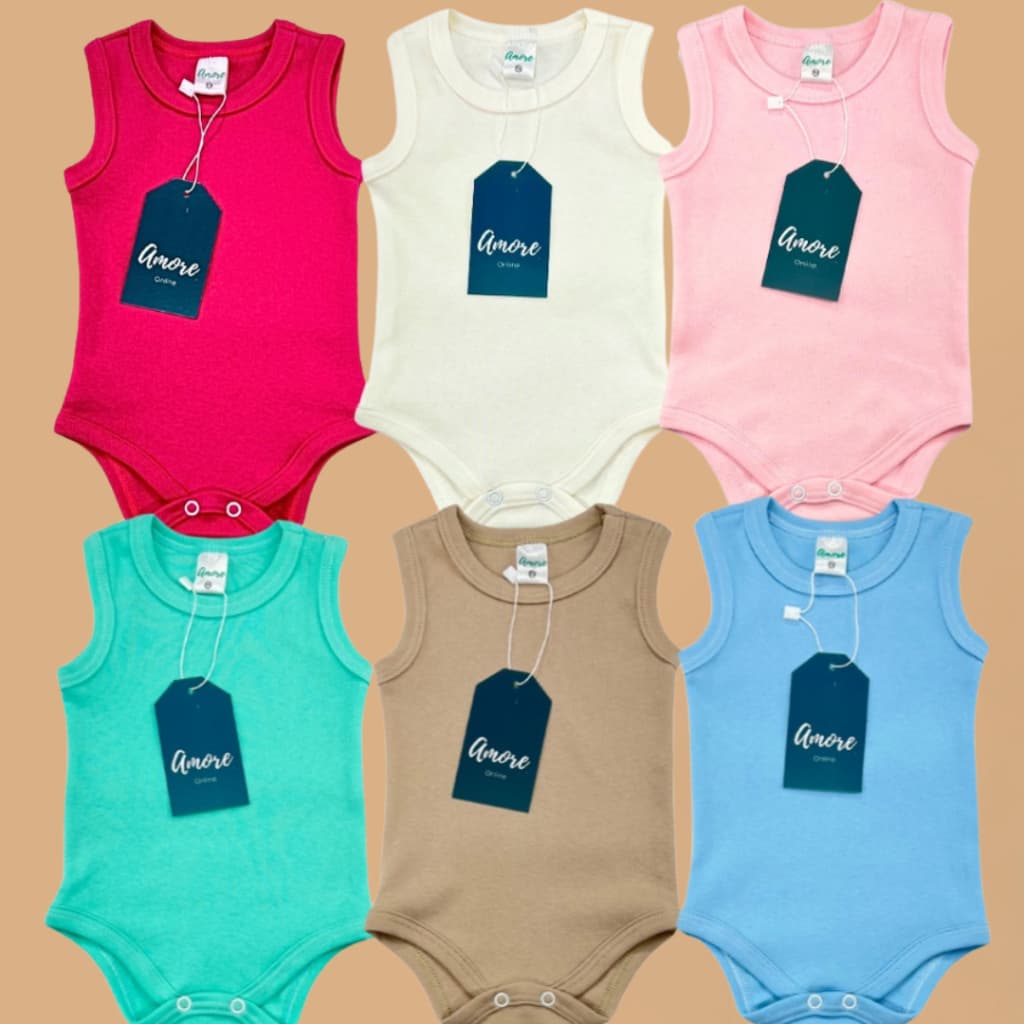 Roupa Bebê Body Regata Amore 100% Algodão