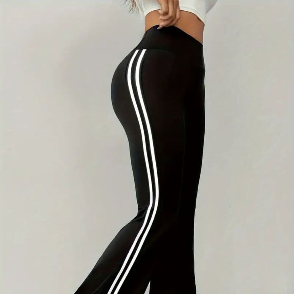 Calça Bailarina Cintura Alta Legguing Com Listras Laterais Moda Tendência