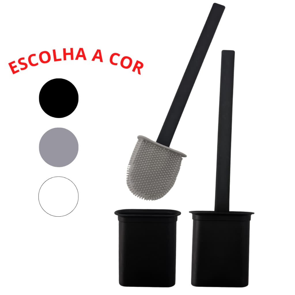 Escova Sanitária Silicone Para Limpar Vaso Privada Com Suporte Preto Cinza Branco