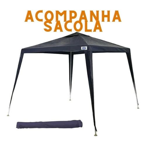 Tenda de Praia Mor Gazebo Azul Polietileno 3x3 Metros Desmontável