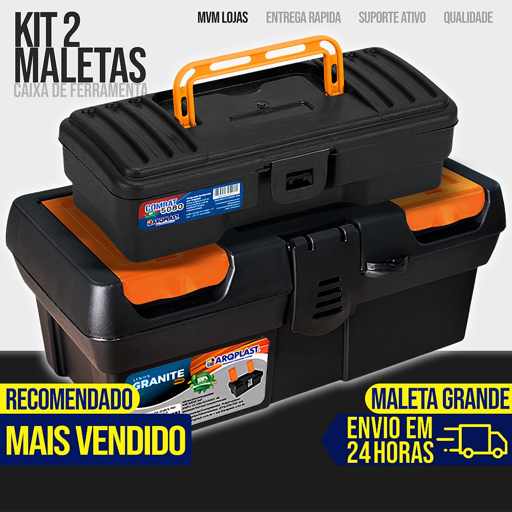 Kit 2 Maletas Caixa de Ferramentas Grande Reforçada Multiuso Organizador Tática Resistente Cabe Makita Parafusadeira