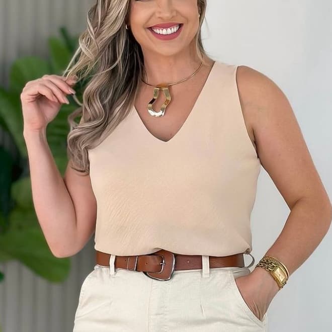 Blusa Feminina Regata Alça Larga Duna Lisa Básica Elegante Frente Única Air Flow