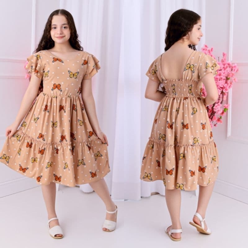 Vestido Infantil com Manga Babado e Costa com Lastex – Elegante e Confortável” Black Friday