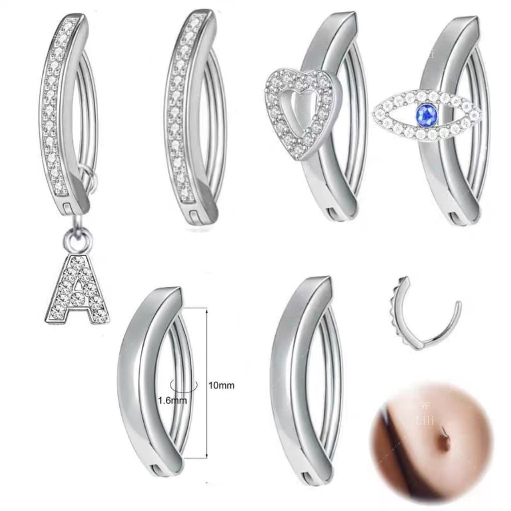 1 Piercing Argola Clik Para Umbigo Aço inox Prata/Dourado