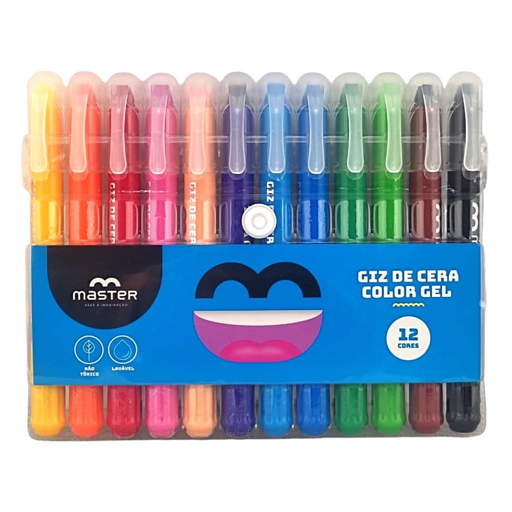 Giz de cera COLOR GEL Retrátil - Estojo com 12 Unidades - Extremamente macio, lavável e não tóxico