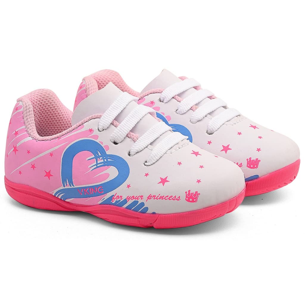 Chuteira Infantil Futsal menina Bebê Vking  Branco Rosa do 18 ao 25