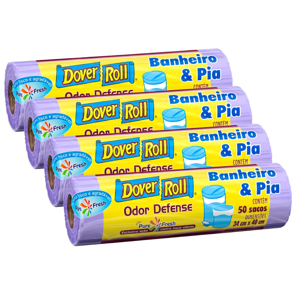 Kit 4 Sacos Para Lixo Banheiro e Pia Odor Defense F34x40cm 50un - Dover Roll