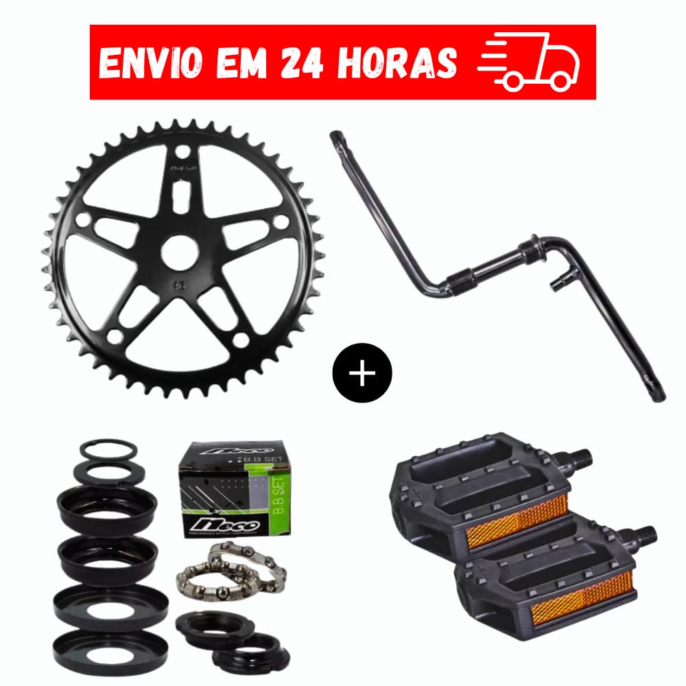 Kit Coroa De Bicicleta 46D + Pe De Vela Monobloco Aço Resistente + Movimento Central + Pedal NOVO