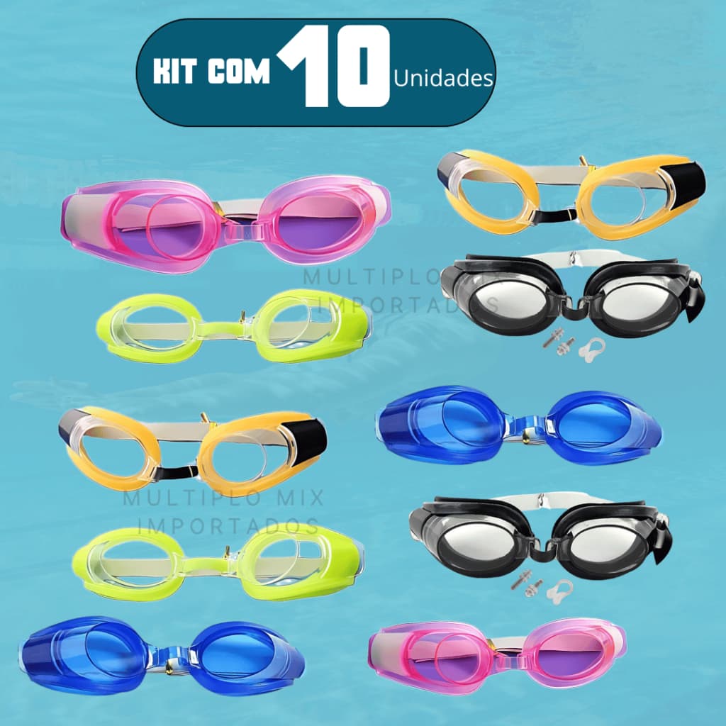 Kit 10 Óculos de Natação Infantil Multicoloridos Mergulho Piscina