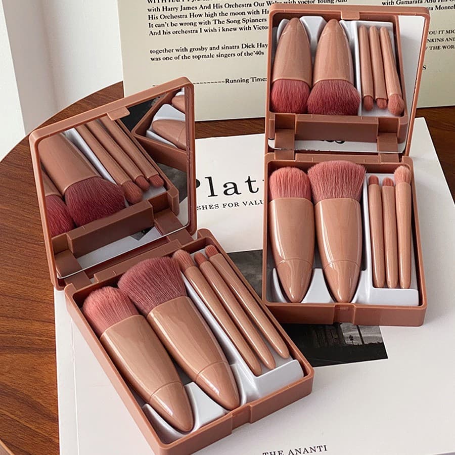 nlvariedades Mini kit pincel de maquiagem com espelho