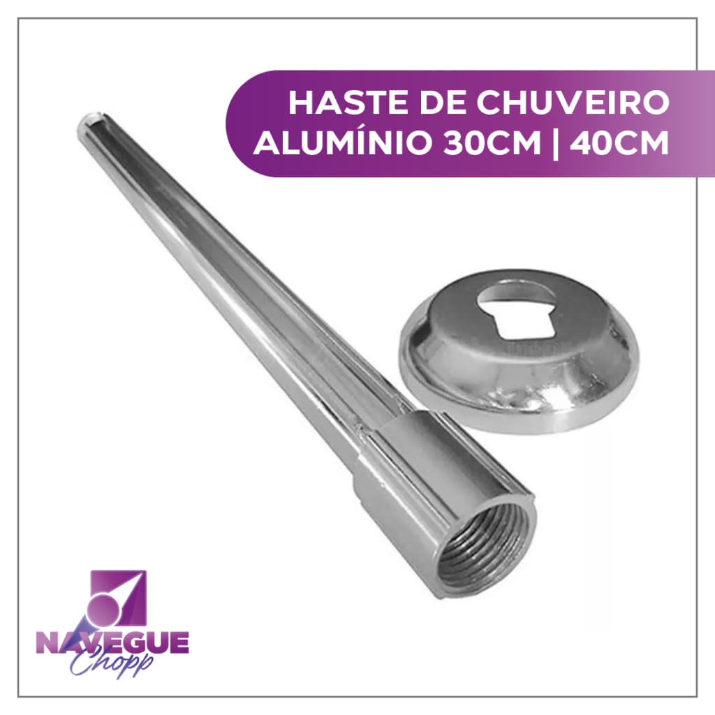 Cano Haste para Chuveiro 1/2 Braço - Alumínio Cromado, 30cm ou 40cm