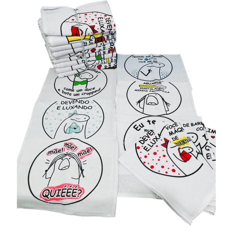 Kit 10 Pano De Prato Estampado Meme Bento Flork 10 Unidades