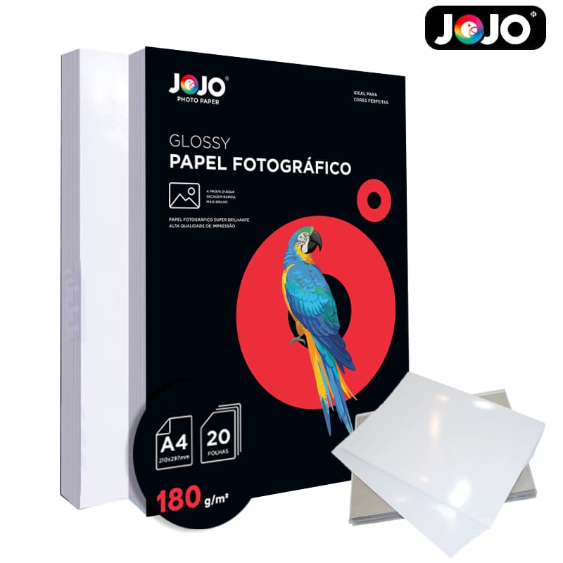 100 Folhas GLOSSY 180g A4 Papel Fotográfico Brilhante Resistente a Água JOJO BRASIL
