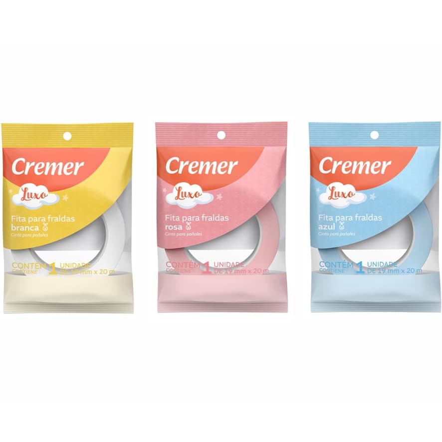 Fita para Fralda Luxo Cremer 20 metros Crepe Colorida