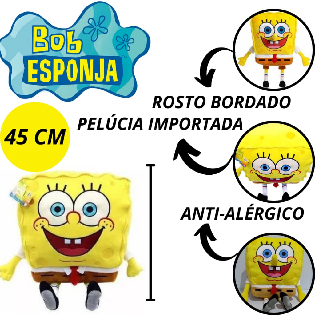 Pelúcia Bob Esponja 45CM Desenho Infantil Envio Imediato