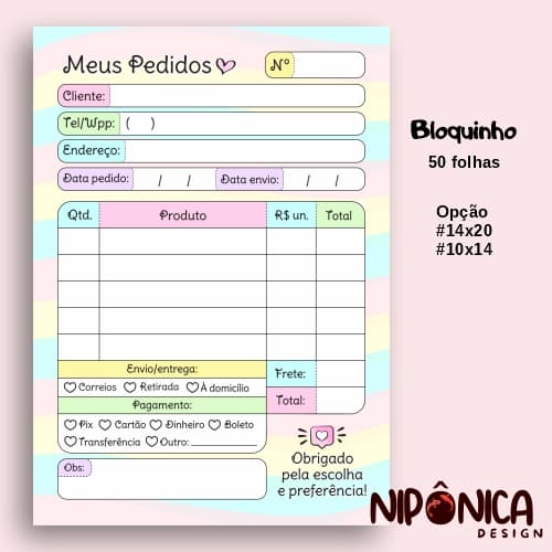 Bloco de Pedidos A6 10X14 Arco-Íris, Candy, Papelaria, Romaneio, Talão, Arco-Íris, bloquinho