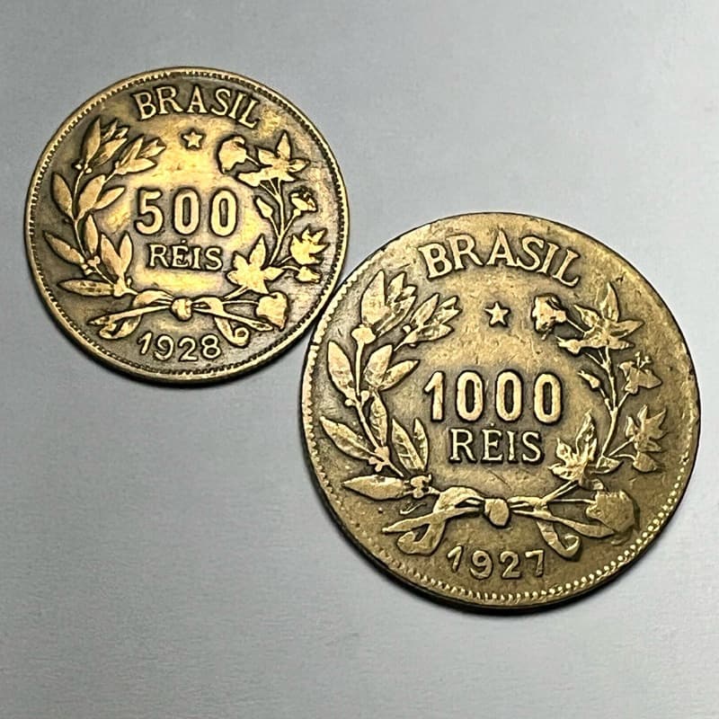 Lote 2 Moedas 500 e 1000 Réis Fortuna Bronze Alumínio Datas Variadas