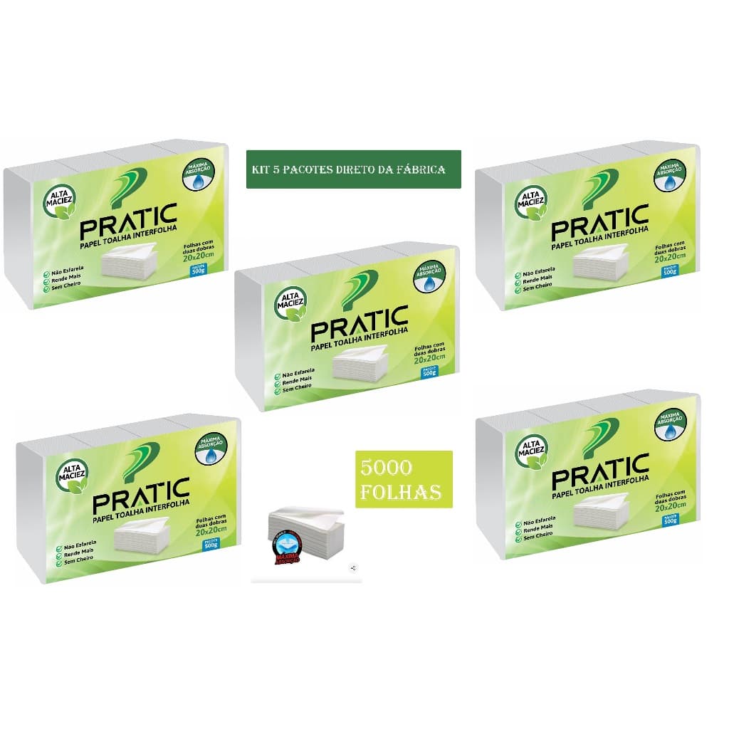 Papel Toalha Para Secar As Mãos Interfolha Branco Banheiro Kit Com 5 Pacotes