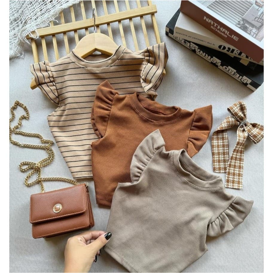 Blusa Cropped Infantil Canelada Ribana Com Manga Frufru (Binf510)