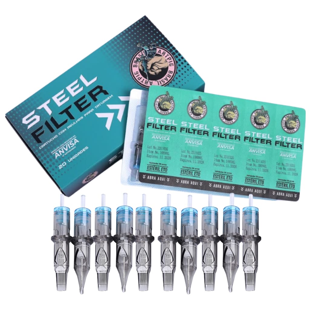Cartucho com agulha para tatuagem Steel filter RL RS RM 10un