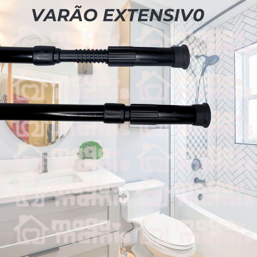 Varão Extensivo Ajustável 45cm até 1,50mt Bastão Extensivel Box Banheiro Suporte Extensor Preto