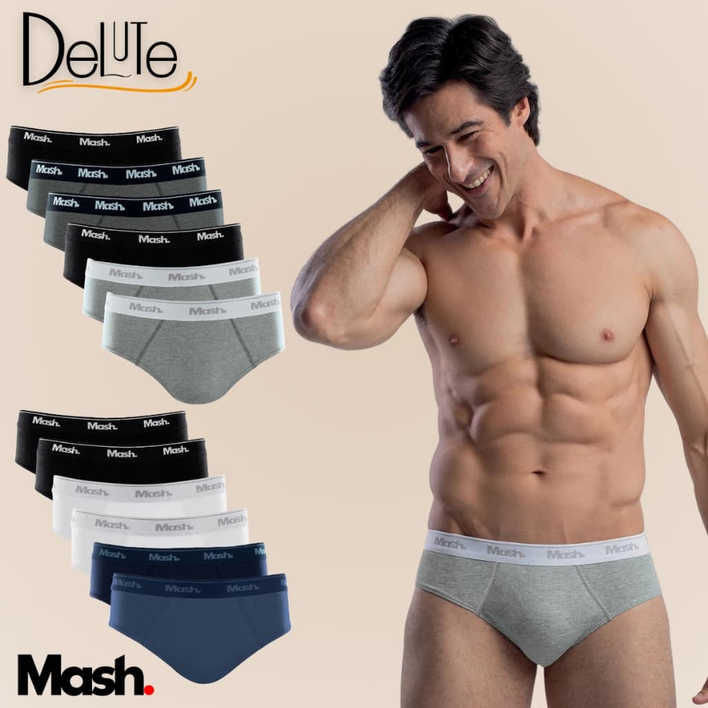 Kit com 6 Cuecas Mash Slip Modelo Tradicional em Algodao Cotton Original Masculina