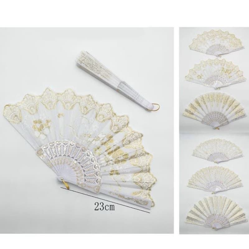 Kit 20 / 30 unidades de Leque branco / preto com desenho liso / dourado / prata / preto