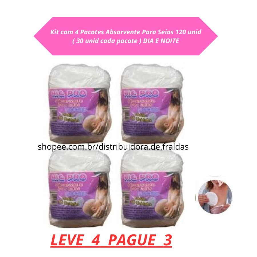 KIT 4 PACOTE ABSORVENTE PARA SEIOS HIGPRO 120 UNID ( DIA E NOITE )
