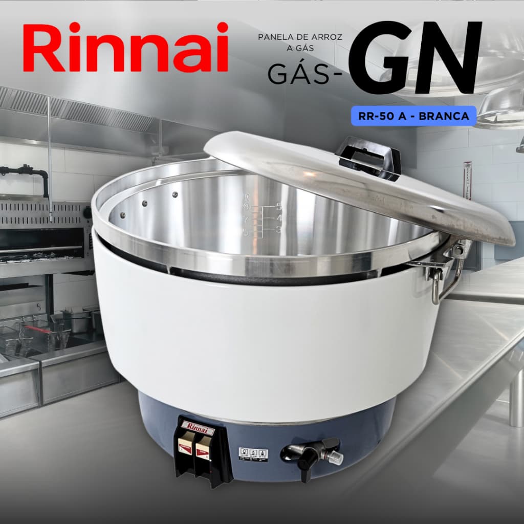 Panela De Arroz A Gás GN Branca Restaurante Capacidade Até 8kg Rinnai