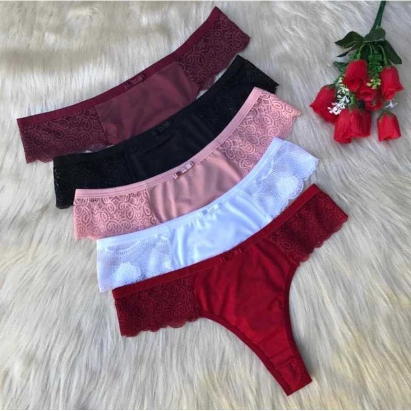 Kit 5 Calcinhas Fio Dental Sexy Renda Lateral Revenda Atacado e Uso