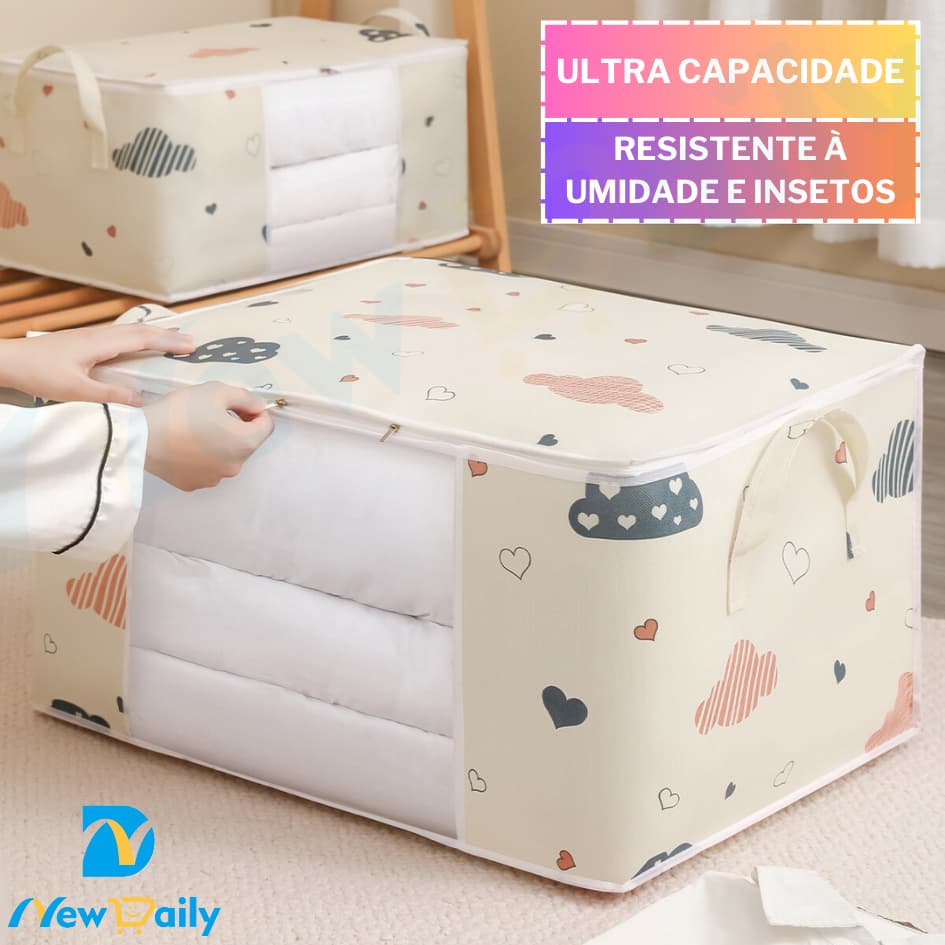 [75L] Caixa Saco Organizador Cobertor Casaco Guarda Roupa Ecológico Anti-Poeira Umidade Insetos Multiuso. OG-121-BC