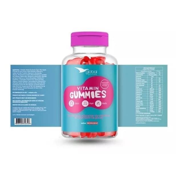 Global Gummies - Pele , Cabelos E Unhas 60 Unidades Morango