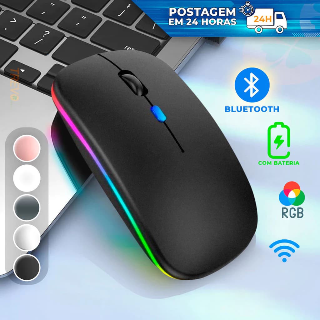 Mouse Sem Fio Recarregável Para Notebook Led Rgb RF6800