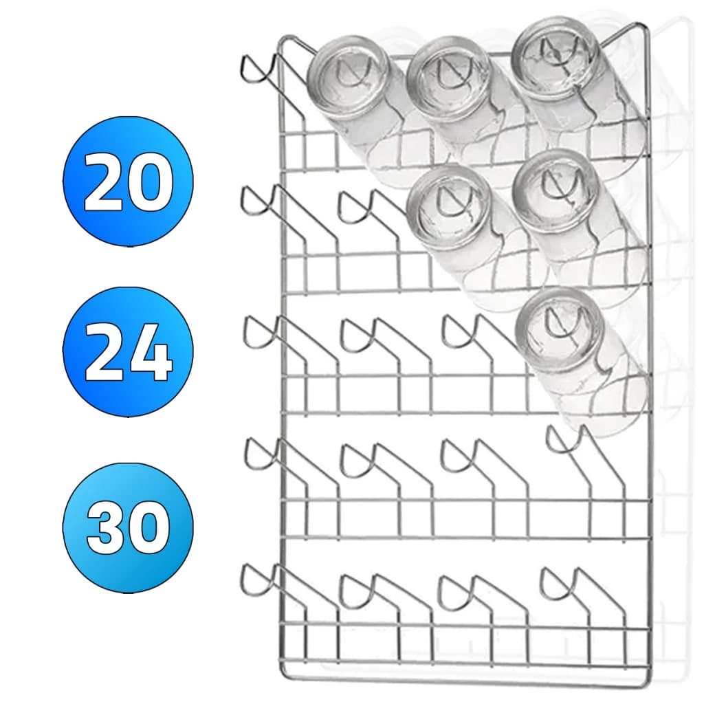 Porta Copos 30 Unidades de Parede | Secador e Escorredor Cromado Ideal para Bar Cozinha Restaurante