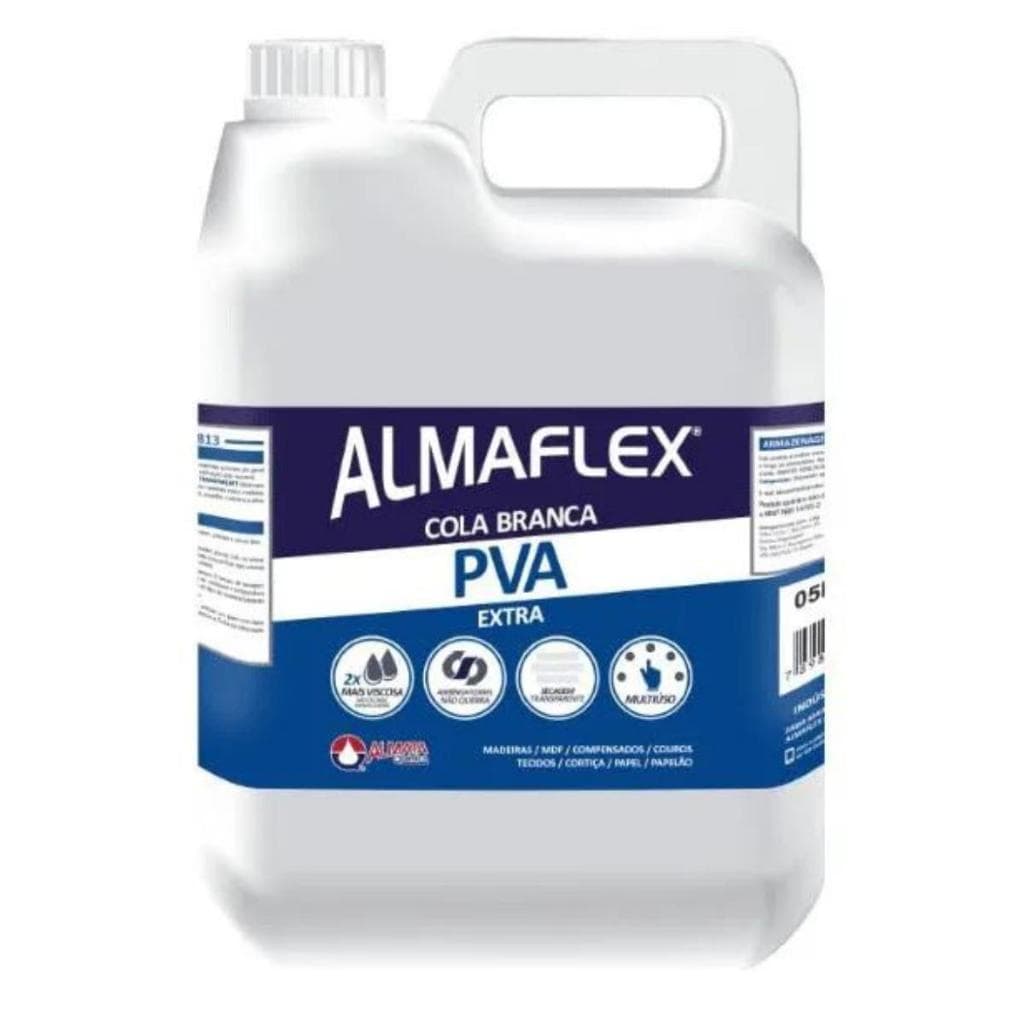 Cola Branca Pva Extra Profissional Almaflex 813 5kg Mdf Marcenaria Concreto Madeira Slime Cascorez Papelão Pipa 5 kg