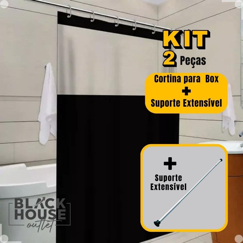 Cortina Box Banheiro Com Visor Lisa Antimofo C/ Ganchos + Suporte de Cortina