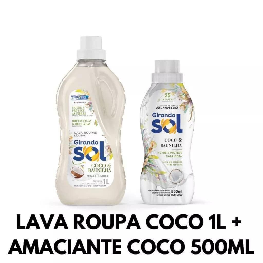 Kit Lava Roupas Sabão Líquido + Amaciante Concentrado Fragrância Coco Baunilha Girando Sol