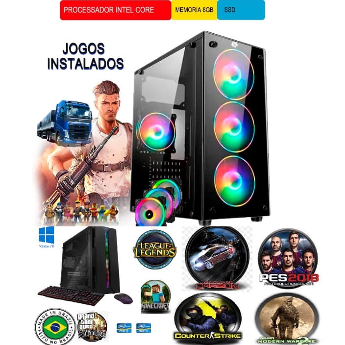 computador i5 Cpu Gamer Barato 8gb ssd128gb+hd500g wifi hdmi roda autocad photshop lol csgo et2 mine