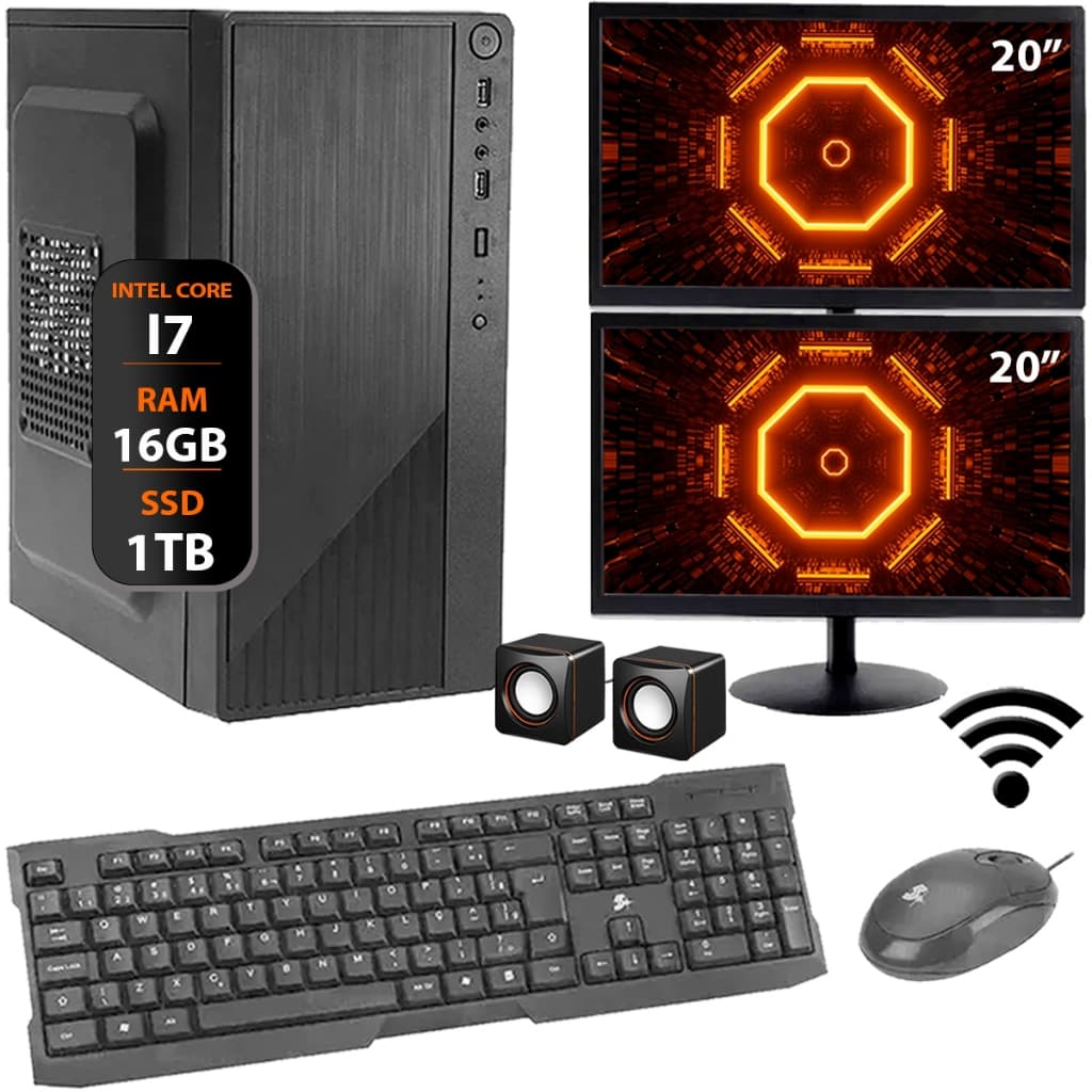 Computador Intel I7 16gb Ssd 1tb Completo 2 Monitores 20''