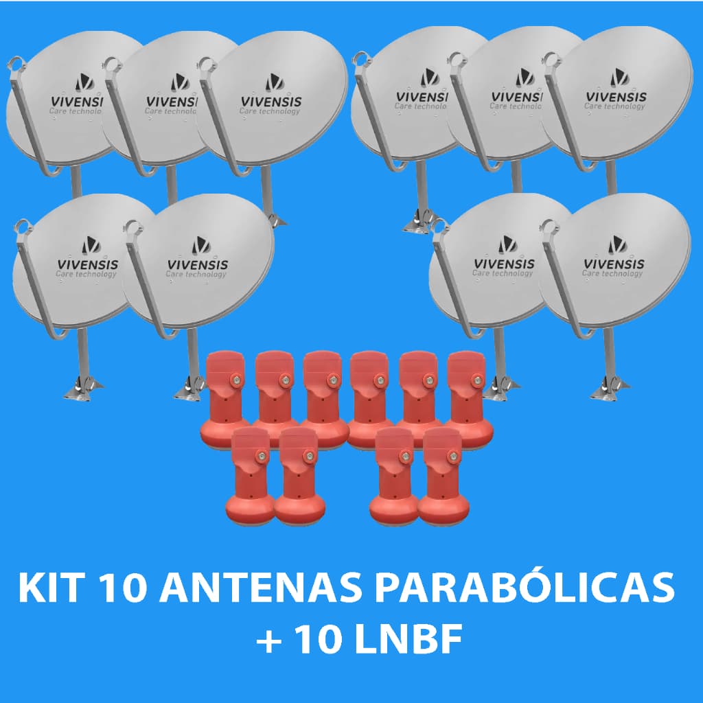 KIT 10 ANTENAS MINIPARABÓLICA VIVENSIS 60 CM BANDA KU + 10 LNBF SIMPLES