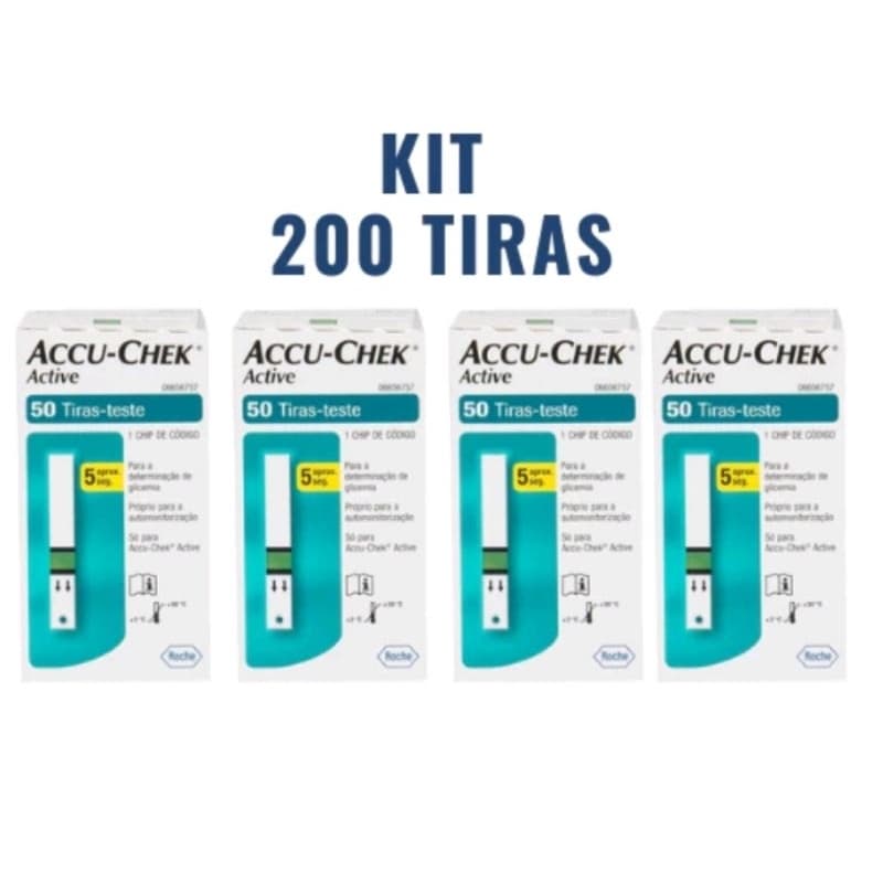 kit (4x50) 200 TIRAS ACCU CHEK ACTIVE PARA TESTE DE GLICEMIA