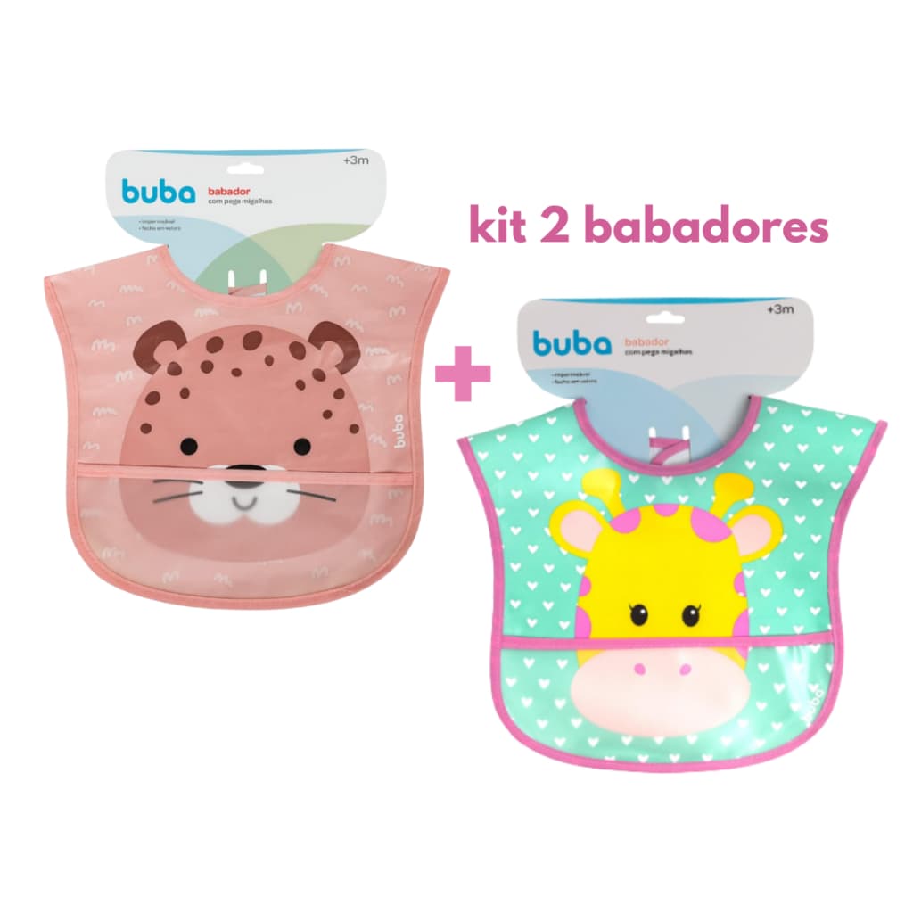 Kit 2 Babador Buba Impermeável com Bolso Pega Migalhas - Babador com Cata Migalhas Menina